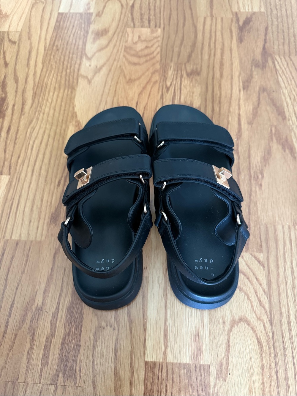 a new day Tanner Sandals Black with Gold Hardware